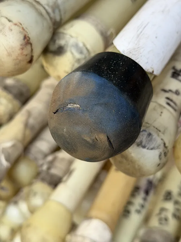 Worn pole tip plug needing replacement